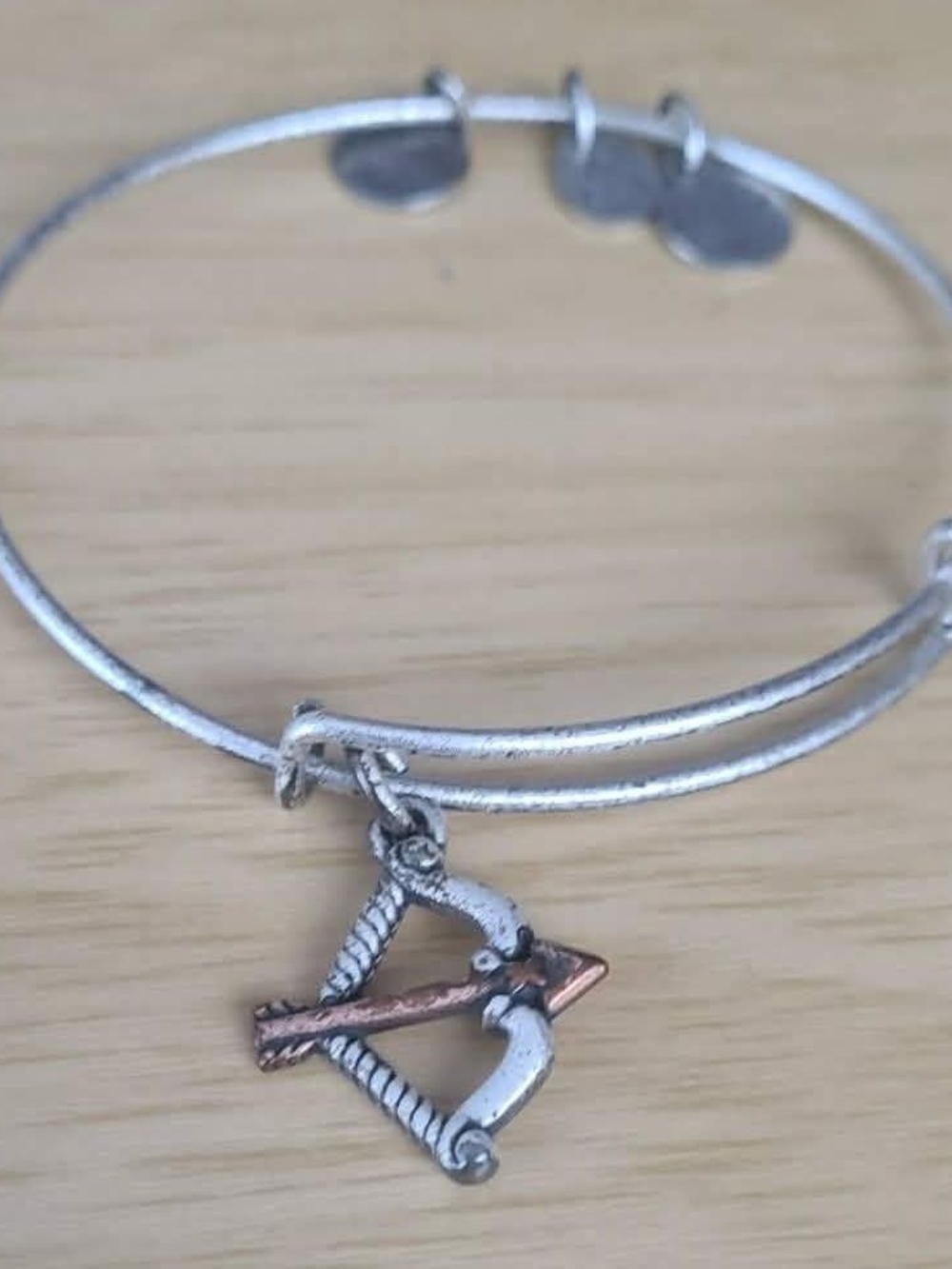 Alex and Ani Silver-Tone Bangle Bracelet with Copper Accent Bow & Arrow Charm